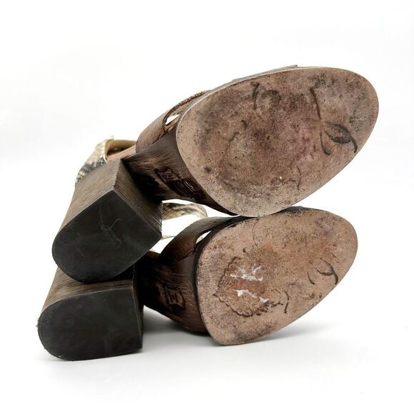 FREE PEOPLE Sancerre Platform Heels Size 38 Sandal Ankle Wrap Python Snakeskin - Picture 11 of 14